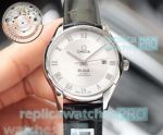 Knockoff Omega De Ville White Face Black Leather Strap Men's Watch